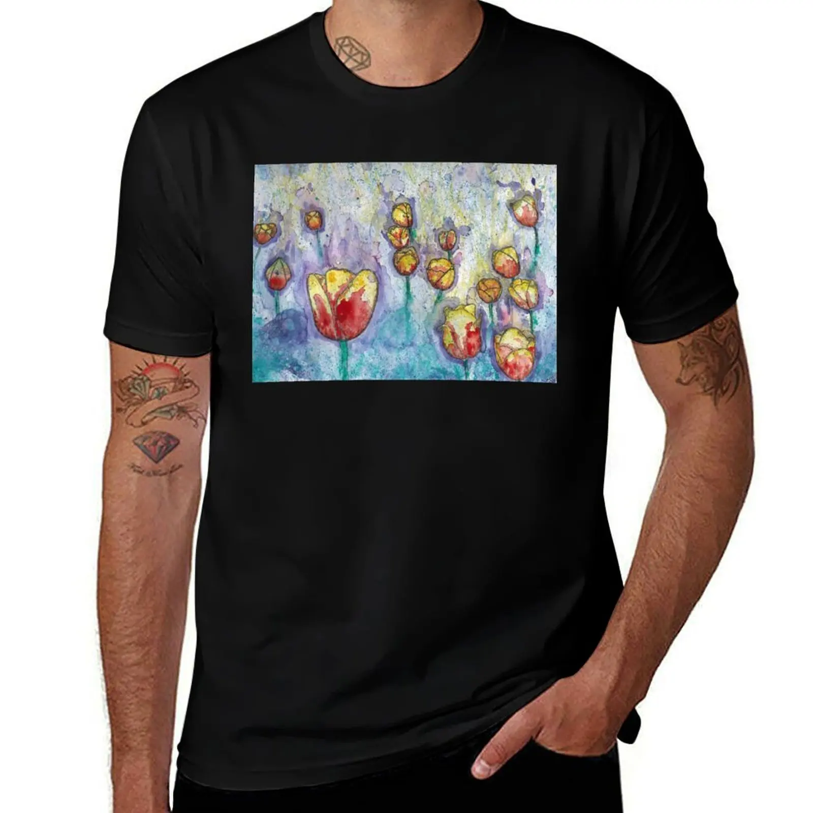 

tulips T-Shirt shirts graphic tee plain plus size tops shirts graphic Short sleeve tee men