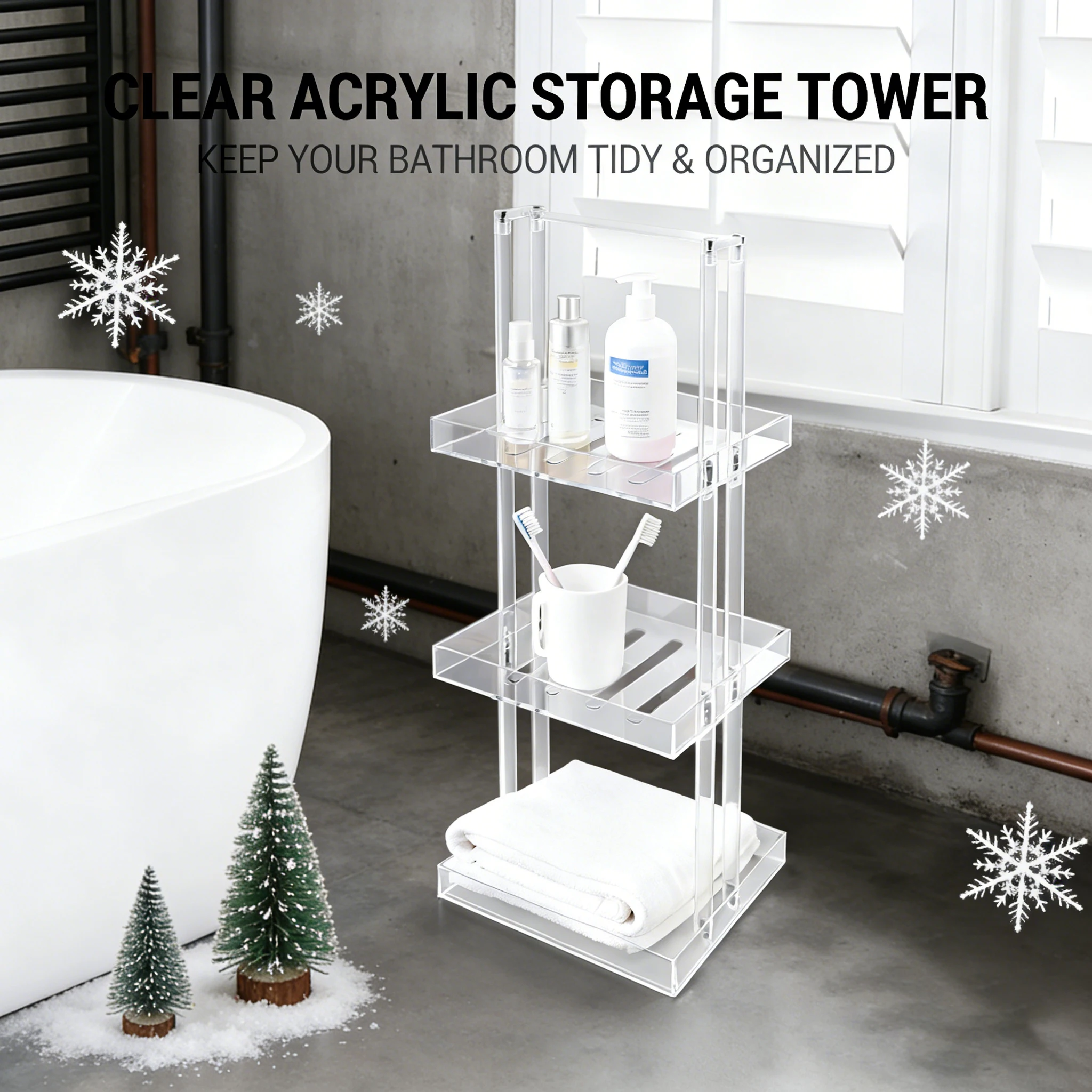 

Shower Caddy, Acrylic Vertical Shower Organizer, Wall Mount Bathroom Storage Shelf with Drainage, Corner Shower Caddy Hanging