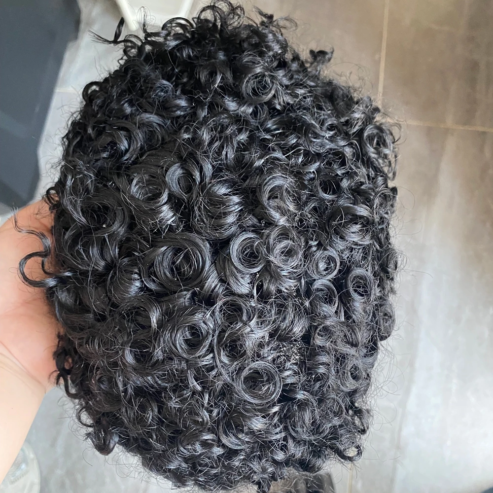 خط شعر طبيعي غير قابل للاكتشاف للرجال 18 مللي متر مجعد 100% شعر بشري شعر مستعار شعري صناعي متين ناعم أحادي القاعدة لاستبدال الشعر #2