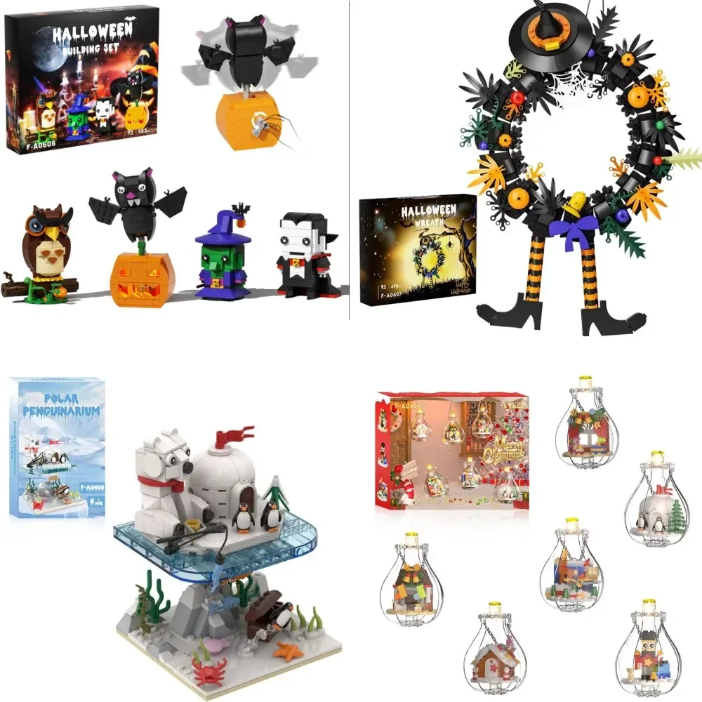 MOC Halloween Mystic Witch Brickheadz Building Block Halloween Hat Owl Pumpkin Bat witch Vampire Terror Bricks Toys For Gift