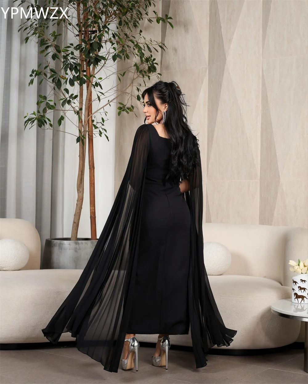 Customized Evening Dress Formal Women Party Occasion YPMWZX Square Collar Column Floor Length Skirts Draped Ruffle Bespoke Occas