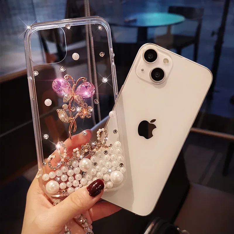 Fashion Bling Diamond Rhinestone Flower Case Cover For Iphone 16 14 15 12 13 Pro MAX XS XR 7 8 PLUS Soft Clear Phone