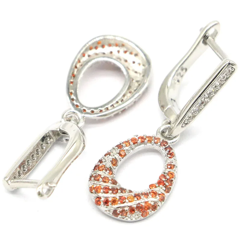 

34x11mm Stunning 3.5g Orange Spessartine Garnet Water Drop Shape White Sapphire Woman's Silver Earrings
