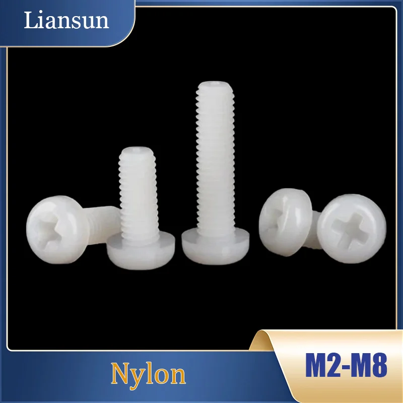 20-100Pcs White Nylon Plastic Phillips Pan Head Cross Round Screw Bolt M2 M2.5 M3 M4 M5 M6 M8 Length 4/5/6/8/10/12/15/18/20-50mm