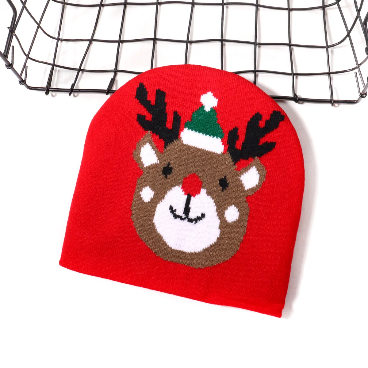 1PC クリスマスカジュアルファッション暖かいソフトビーニーサンタクローストナカイジャカードニット帽子秋冬屋外防寒 Gorras