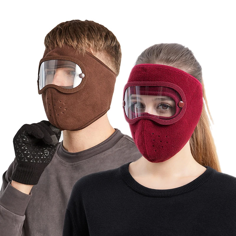 Windproof Face Warm Mask Winter Ski Breathable Masks Fleece Face Shield Caps with Goggles Anti-fog Cycling Balaclava