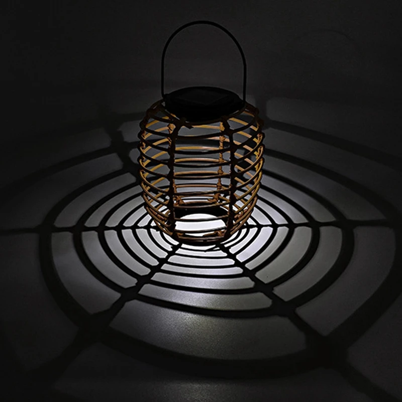 Solar Rattan Hanging Light Iron Rattan Woven Solar Light Yard Decorative Hanging Light