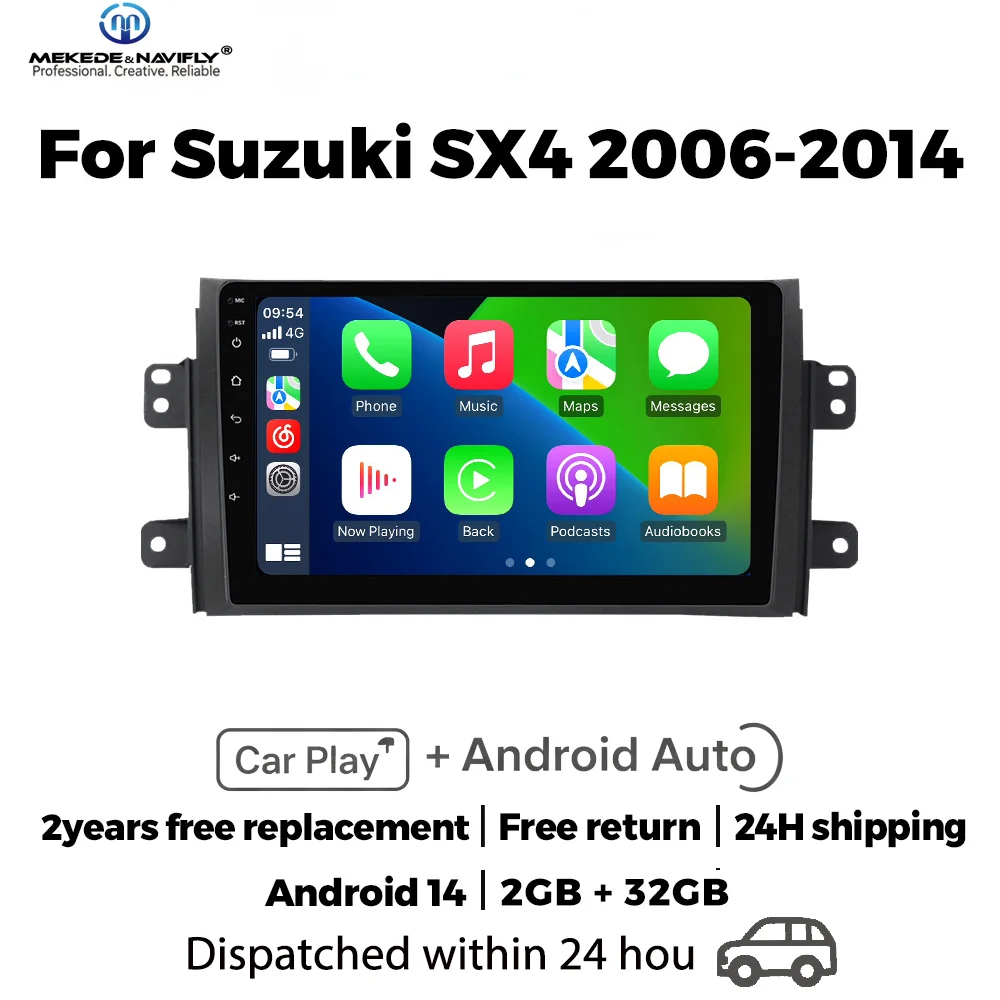 MEKEDE&NAVIFLY Android 14 Intelligentes Auto-Audiosystem 9-Zoll-Autoradio für Suzuki SX4 2006 - 2014 Carplay GPS Multimedia-Player