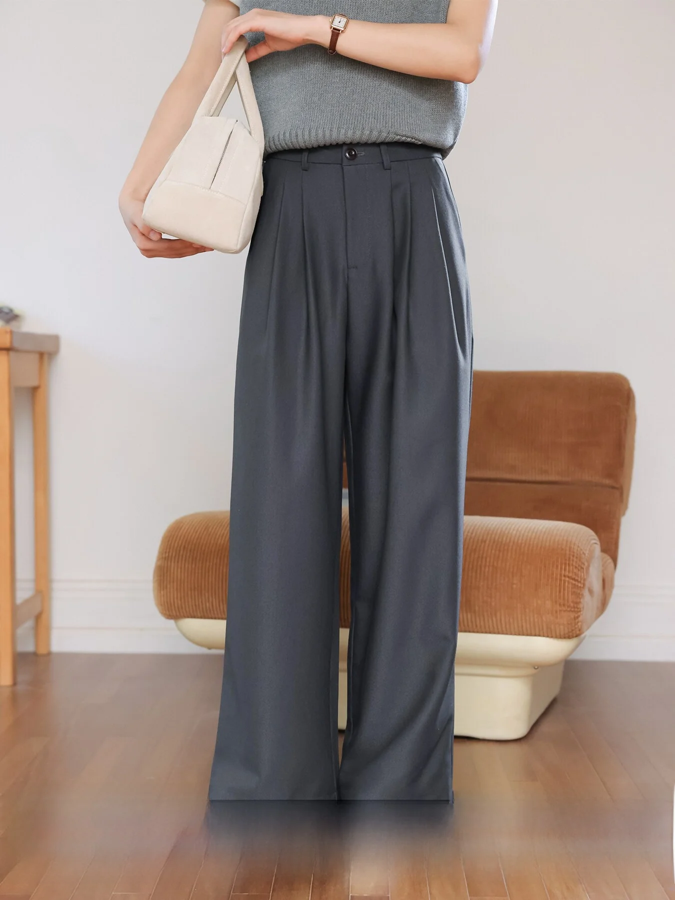 

Loose Casual Pants Women's High Waist Straight Leg Khaki Color Commute Friendly Comfortable Fit Spring Season Fashion