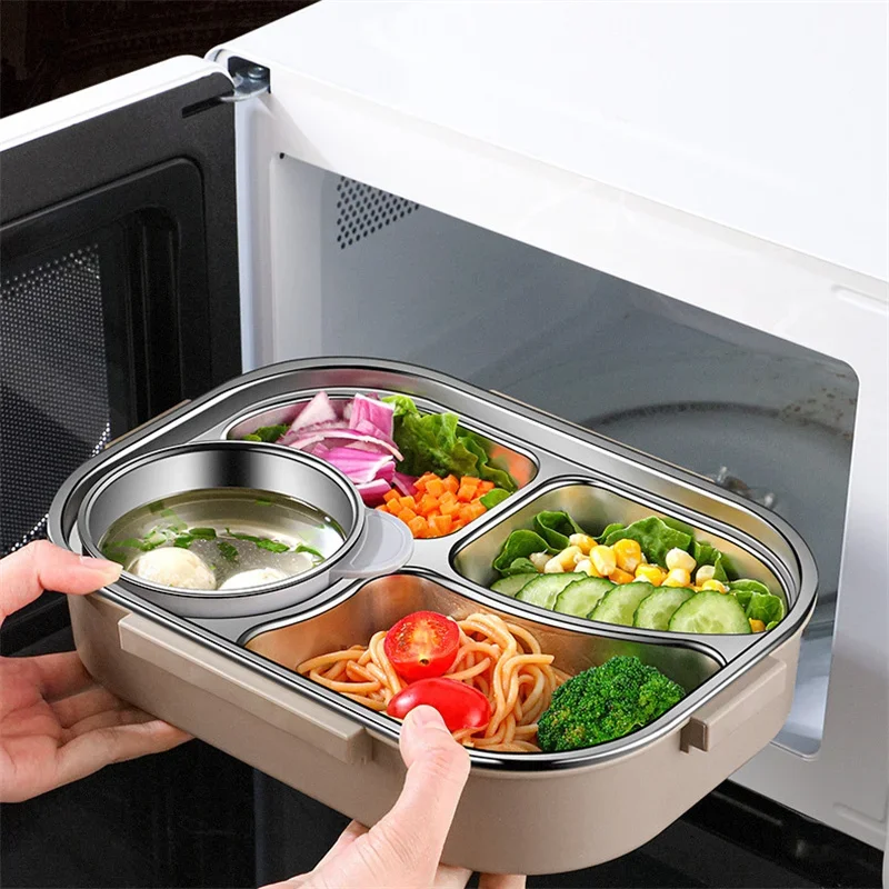 Stainless Steel Insulated Lunch Box Set Portable Sealed Bento Box with Bag for Office Workers Students Kids Commercial Lunch Con
