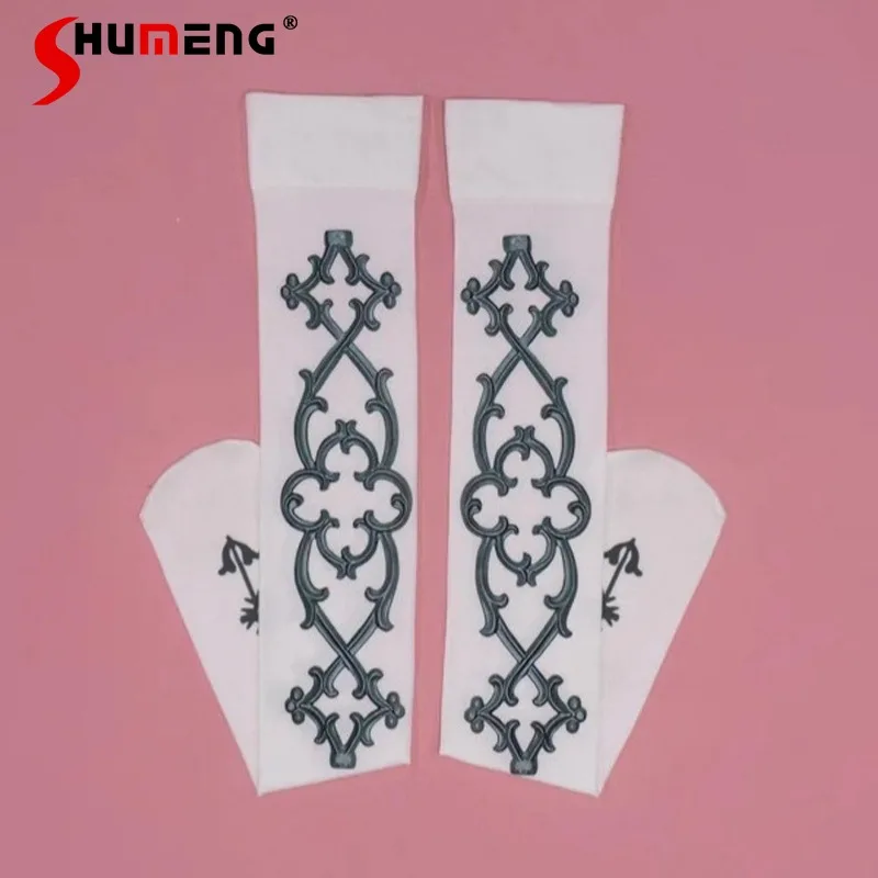 

Японские чулки в стиле Лолита, белые, шелковые, в стиле панк-готика, выше колена, с узором Y2K, ретро, длинные, полугольфы, полугетры