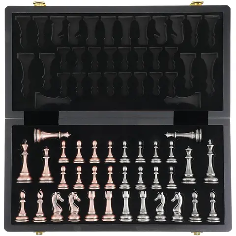 Avancerade schackpjäser i metall, 38 cm/15 tum, schackbräde i ebenholtsträ, hopfällbara klassiska spel för schackentusiaster 8 best sales schackpjäser i metall - №1