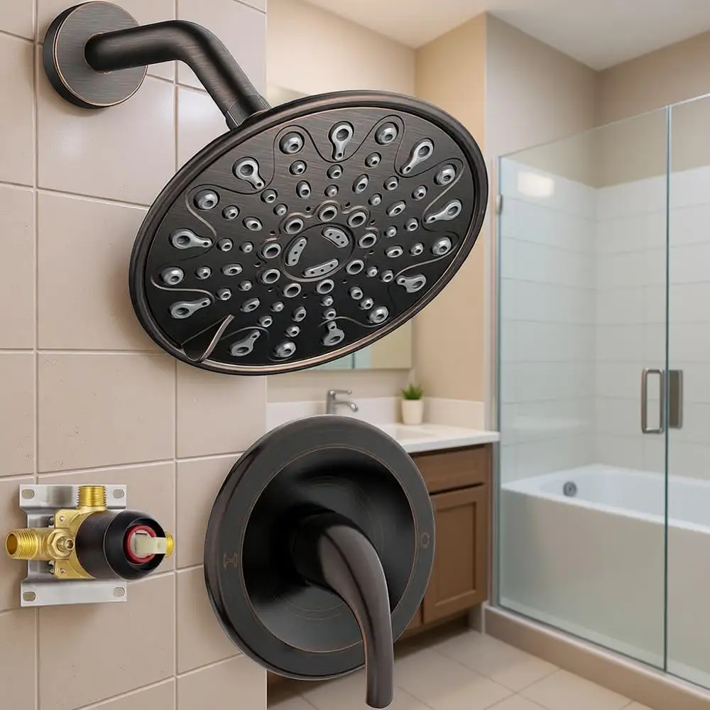 

Комплект для душа с одинарным управлением и отделкой, с дождевым душем 6 дюймов, цвет: матовая бронза