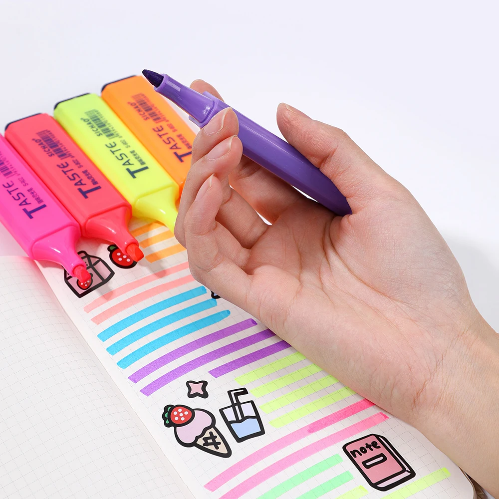 4/6/8 Colors Highlighter Oblique Tip Marker Pen Assorted Pastel Smudge Proof For Student Cute Office Stationery School Supplies
