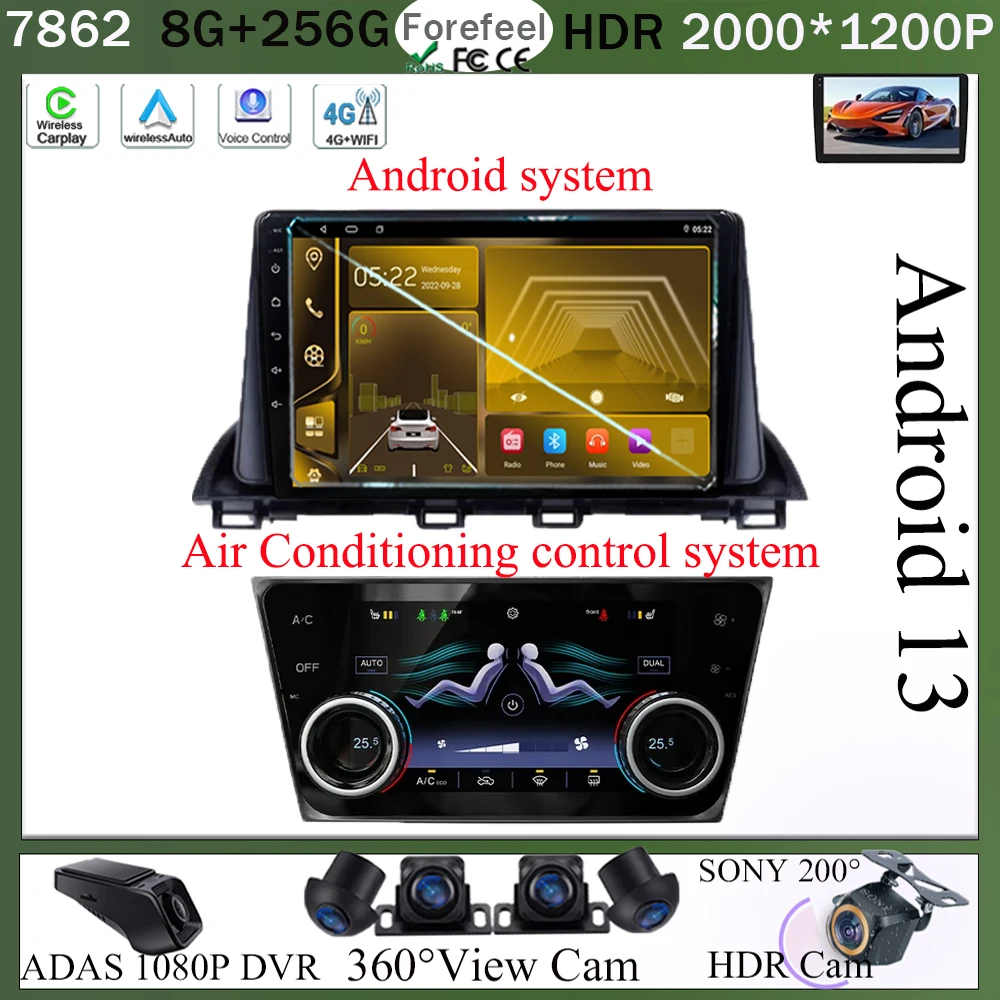 

7862 Android 13 For Mazda 3 Axela 2014 - 2019 Air Condition Display Multimedia Car Player Stereo Auto Radio Navigation GPS QLED