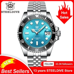 SD1953 Turquoise Dial Ceramic Bezel Steel NH35 Watch 41mm STEELDIVE Brand Water Ghost 300M Mens Diver Watches reloj hombre