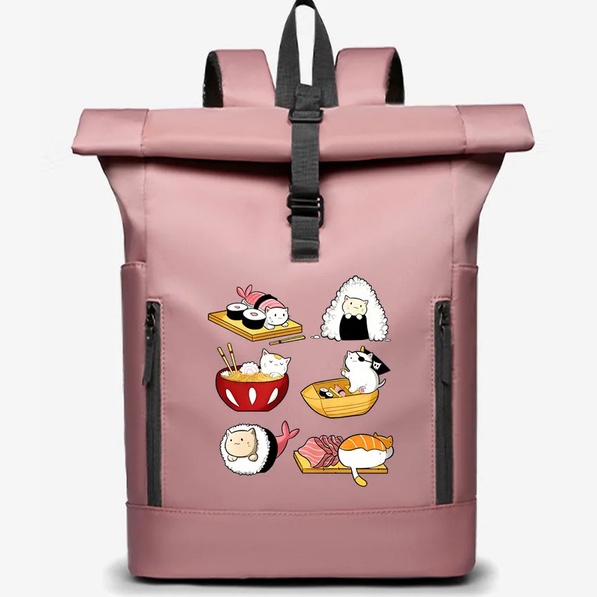 

Women's Couple Backpack Men Large Capacity Waterproof 15.6” Laptop Rucksack Cute Funny Sushi Cat Printing Cycling Daypack Bag