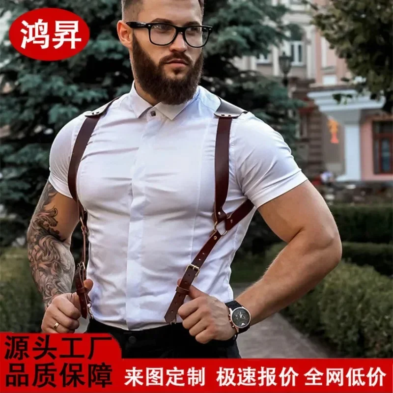 Suspenders Men\'s Pants Leather Adjustable Backpack Suspenders Suspenders Men\'s Shoulder Straps Fashion Adult Belt