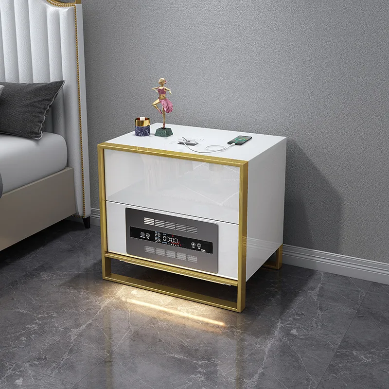 Modern Luxury Smart Furniture Bedside Table Wireless Charging Speaker Sensor Light Bedside Table Glossy White
