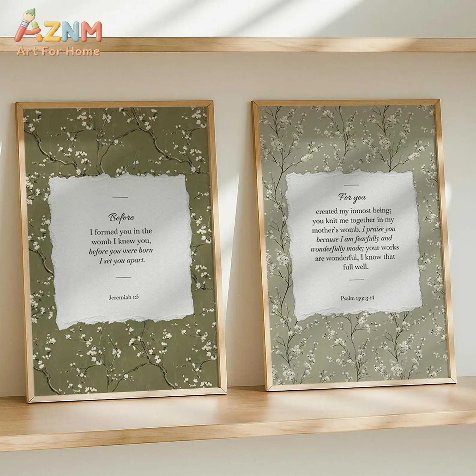 2Pcs Green Floral Branch Bible Quote Canvas Prints, Jeremiah Psalm Verse Vintage Wall Art, Unframed Decor Posters