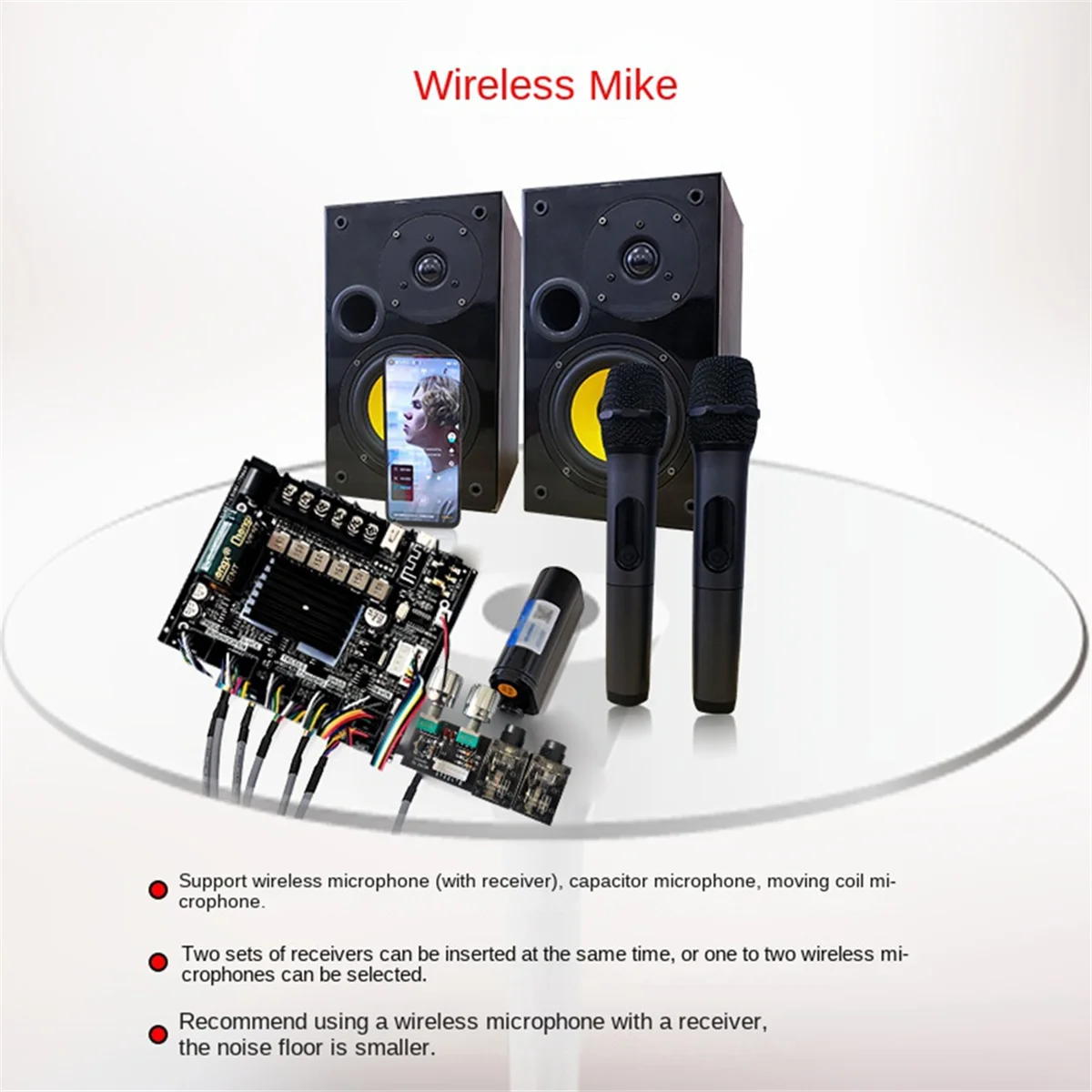 ZK-MT21HS 2.1channel Bluetooth Audio Amplifier Board TPA3116D2 Module, Lead-Type KTV Microphone Audio Machine
