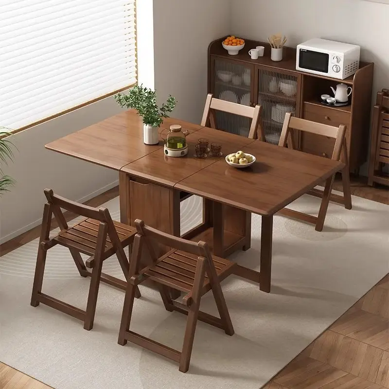 

Складной обеденный стол из массива дерева, обеденный стол для маленькой квартиры, прямоугольный простой выдвижной обеденный стол и стулья mo