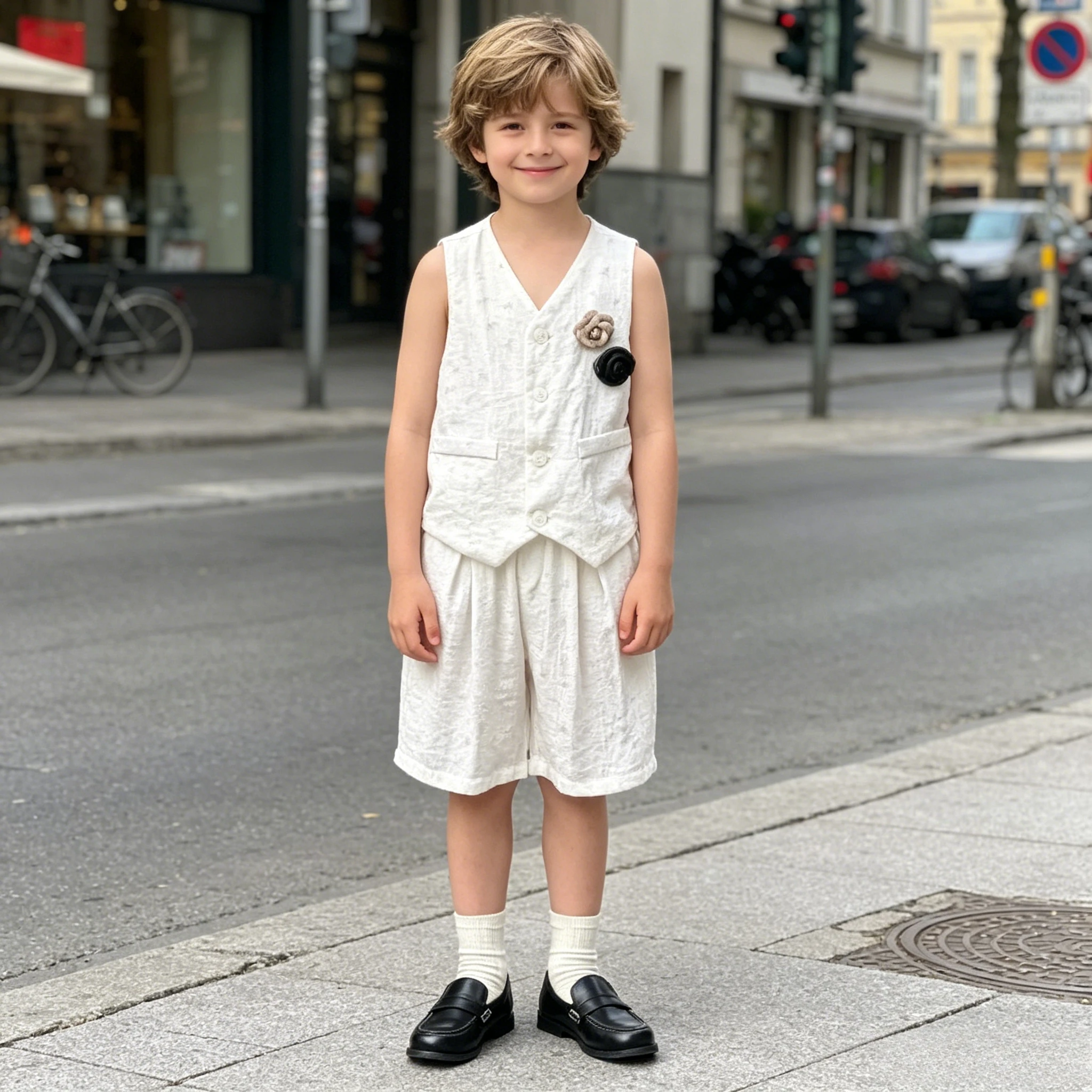 Boys 2 Piece Linen Vest And Shorts Set Gentleman Style Sleeveless Waistcoat With Flower Brooch For Kids Wedding Party Outfit