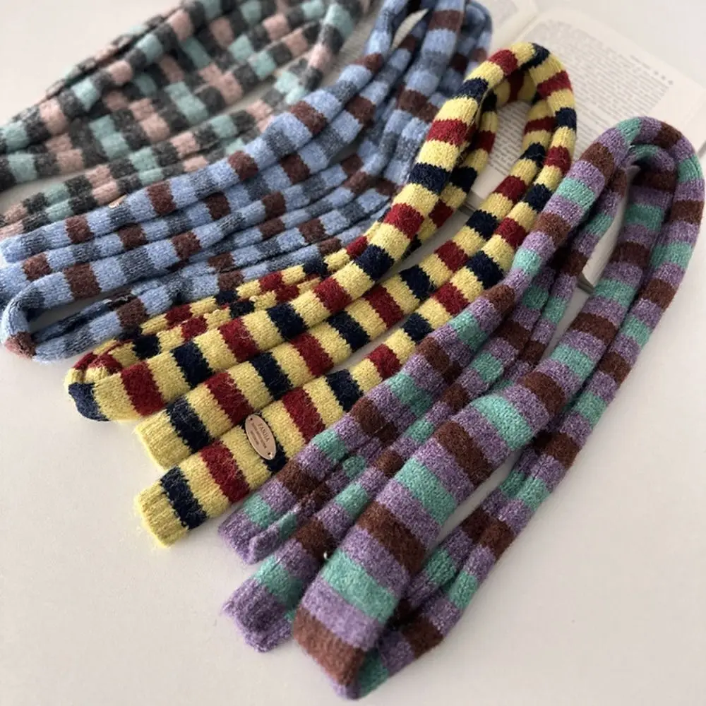 

Soft Korean Style Striped Scarf Narrow Neck Warmer Cashmere Knitted Scarf Windproof Thickened Winter Shawl Autumn Winter