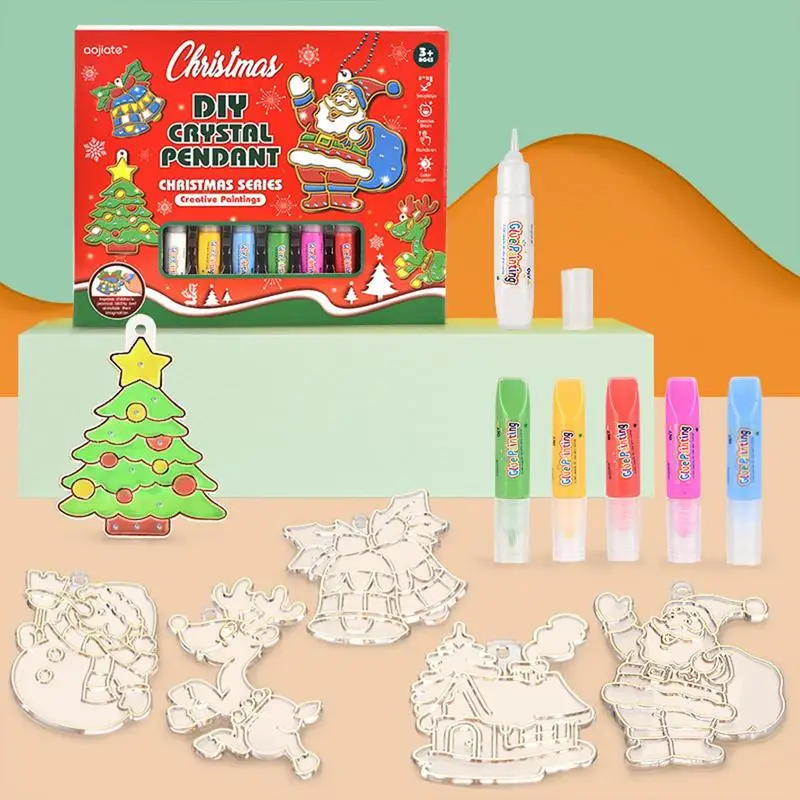 Christmas Crafts Fast Drying DIY Crystal Pendant Kit Kids Paint Set Christmas Paint Your Own Sets for Boosting Self-Confidence