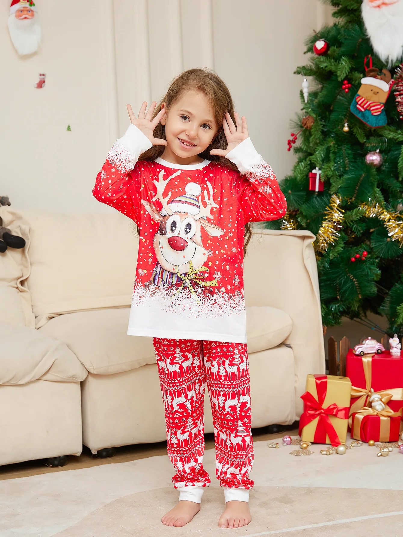 Christmas Pajamas Family Matching Outfits Set Christmas Elk print Adult Kids Tops+Pattern Pants 2 Pieces Suit Xmas Sleepwear