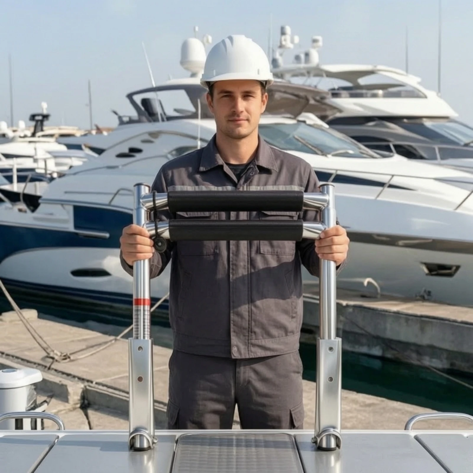 Folding Boat Ladder Stainless Steel Boarding Ladder Hardware Compact Non-Slip for Boaters, Boats, Yachts