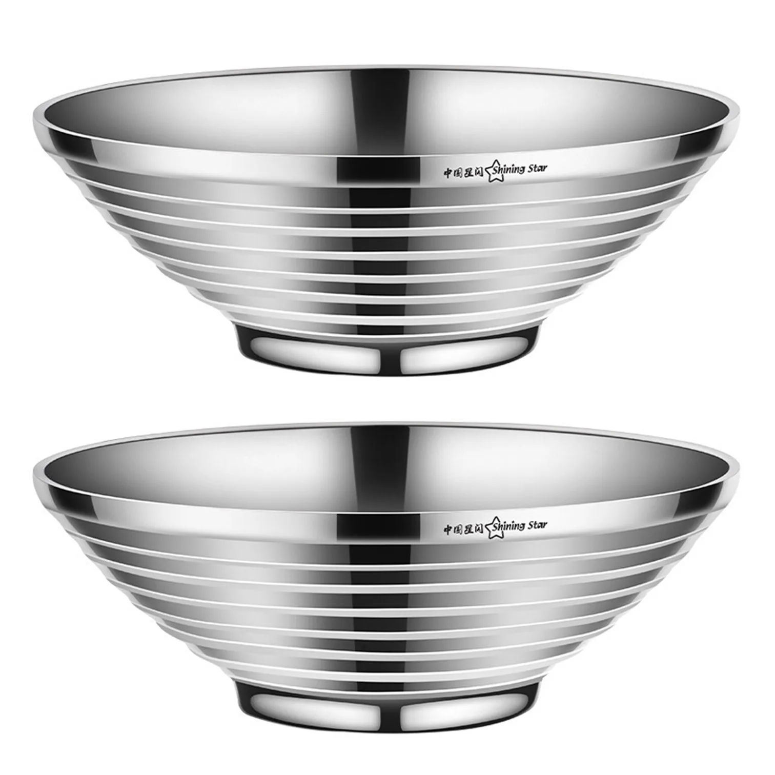 

2pcs of LFGB Certificated 304 Stainless Steel Ramen Bowl 22cm Japanese Style Noodle Basin Heat Insulation Family Meal Tableware