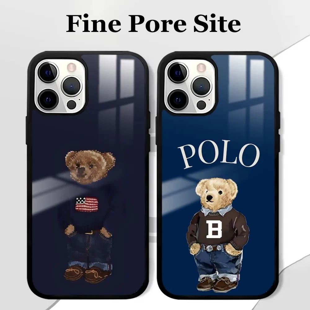 P-PoLOES-Coque de téléphone ours de luxe, design de mode, coque rigide pour iPhone 16, 15, 14, 13, 12, 11 Pro, XS Max, Mini Plus