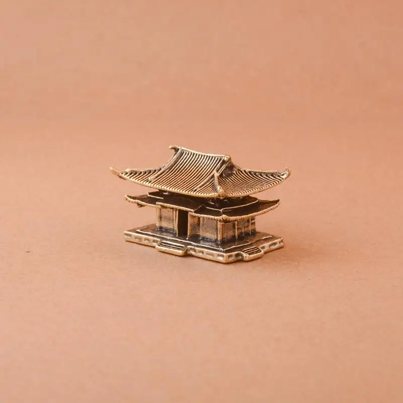 Brass micro landscape rockery ancient pavilion bonsai fish tank decoration Chinese ancient architecture miniature model