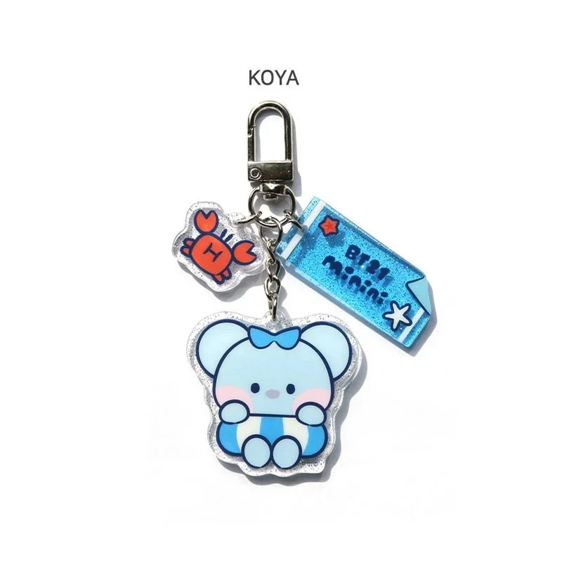 Kawaii BT21 جديد سلسلة مفاتيح مصنوعة من الأكريليك الصيف تحت عنوان أنيمي الكرتون لطيف سيارة كيرينغ ظهره قلادة الأصدقاء المشجعين الهدايا
