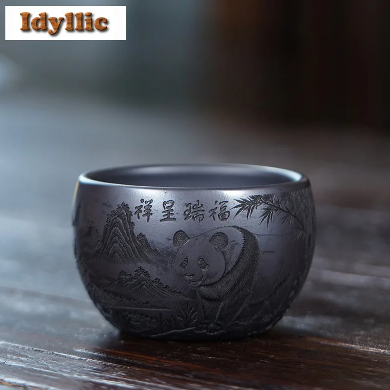 

215ml Yixing Zisha Panda Teacup Traditional Tea Bowl Mug Tea-tasting Personal Cup Chazhan Master Cups Tea Services Accessories