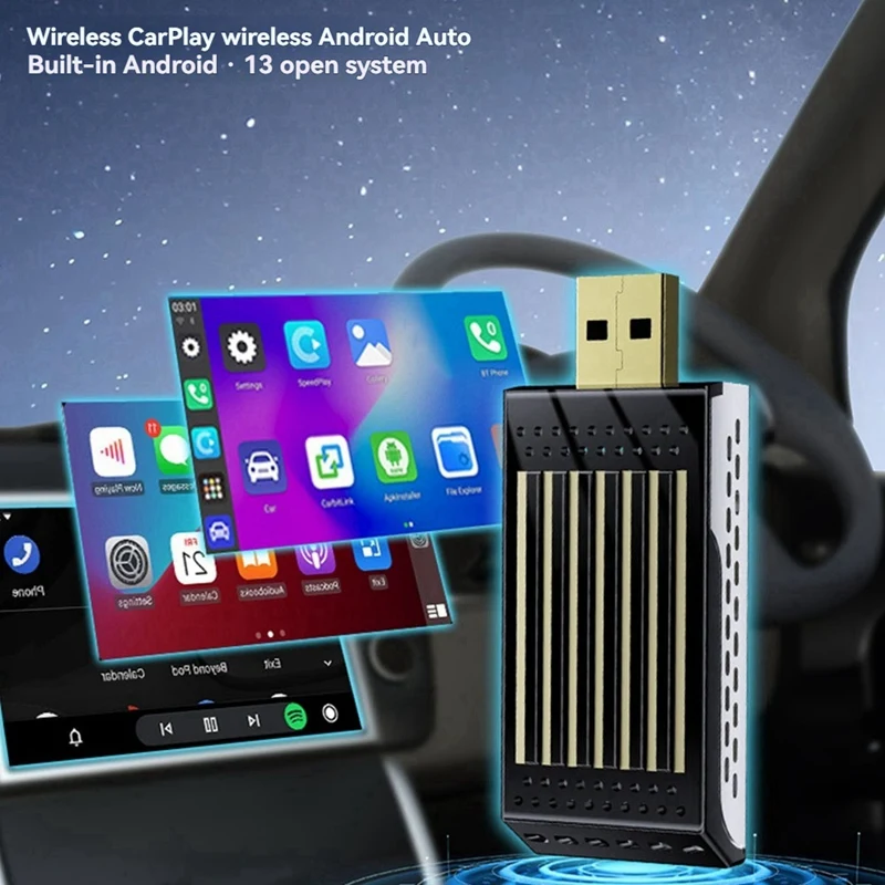 Caixa AI Carplay 2G + 16G Android 13/Wireless Carplay/Android Auto 3 em 1 Bluetooth 5.0 com fio para adaptador Carplay sem fio