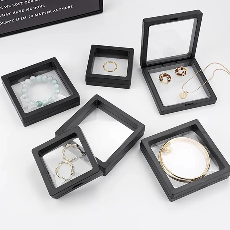 صندوق تخزين المجوهرات أداة عرض عائمة شفافة التعبئة والتغليف حلقة قلادة عملة صندوق تخزين قابل للجمع مجوهرات اكسسوارات #2