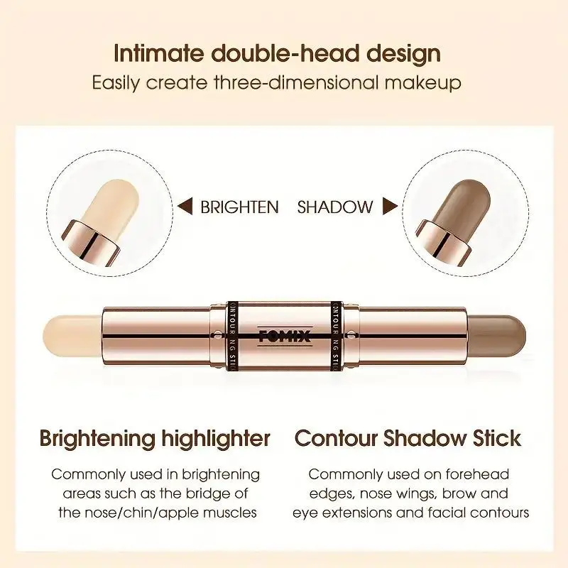 Natural Double-head Contouring Stick Matte Nose and Side Shadow Highlighting Pen for Dual Purpose Brightening and Contouring
