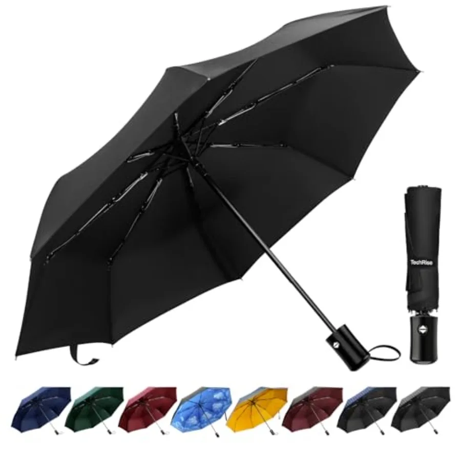 Parapluie pliant automatique TechRise, parapluie homme, parapluie de voyage résistant à la pluie, compact et haute résistance