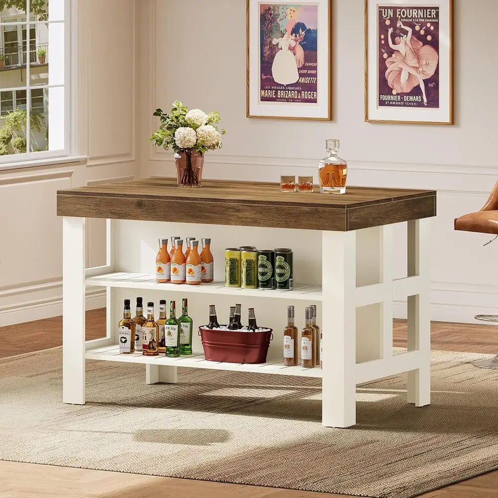 55.1 Counter Height Home Bar Table with Storage Shelves for Kitchen Dining Area