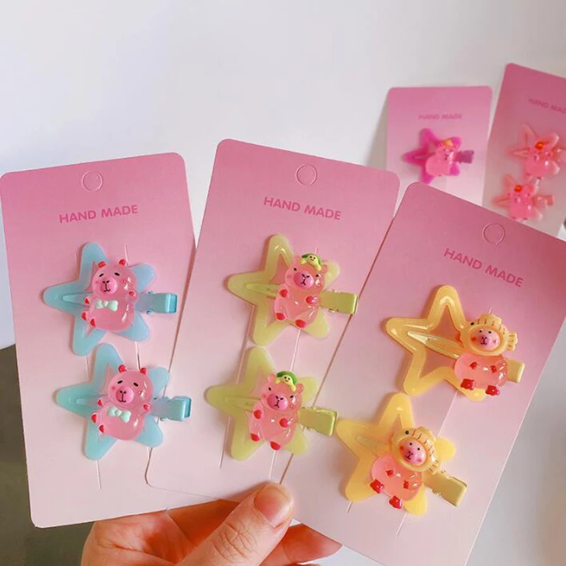 2 قطعة اكسسوارات ذاتية الصنع جديد ملون كابيبالا ستار BB مقاطع الشعر النساء الفتيات الاطفال لطيف المشابك الجانبية قبضة الشعر ستار دبوس الشعر