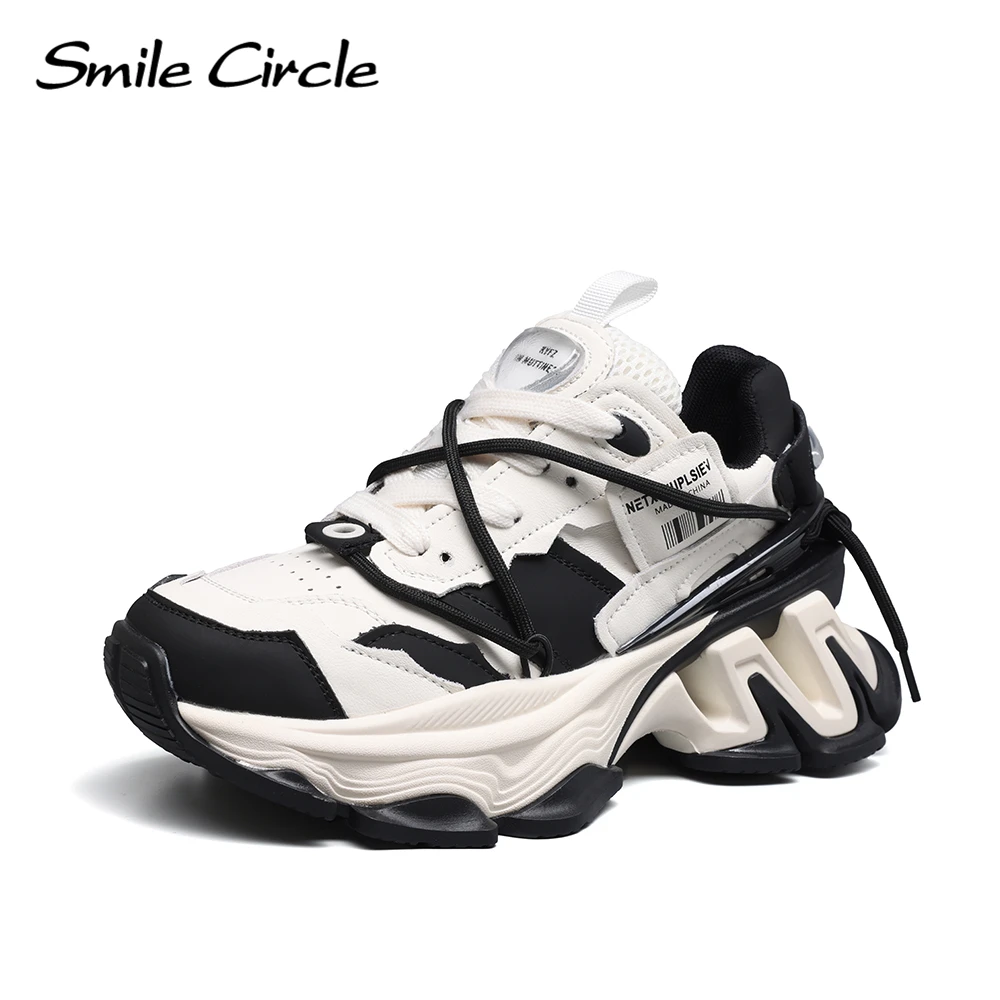 Smile Circle Chunky Sneakers Women's Mesh Lace-up Platform Shoes Round Toe Fashion Casual Sneakers