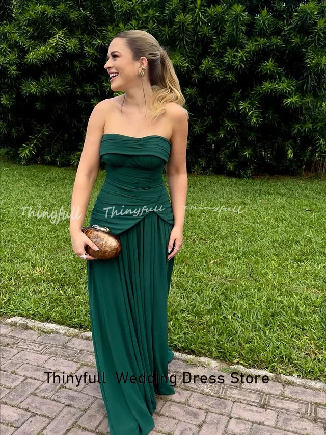 Thinyfull-vestido De graduación De corte en A, sin tirantes, sin mangas, De gasa, estilo festivo, largo, Formal, personalizado, 2026 ﻿