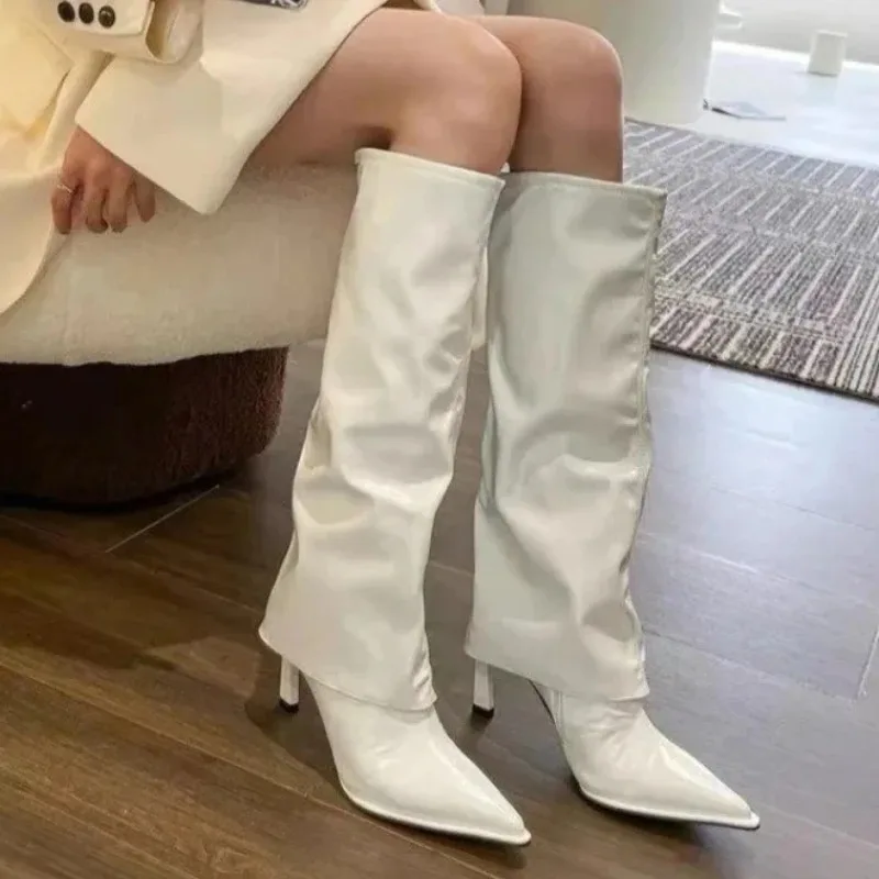 

Women Knee High Boots Sexy Thin High Heels Long Tube Boot Fashion Pointe Soft Leather Boots Trouser Leg Boots Botas Largas Mujer