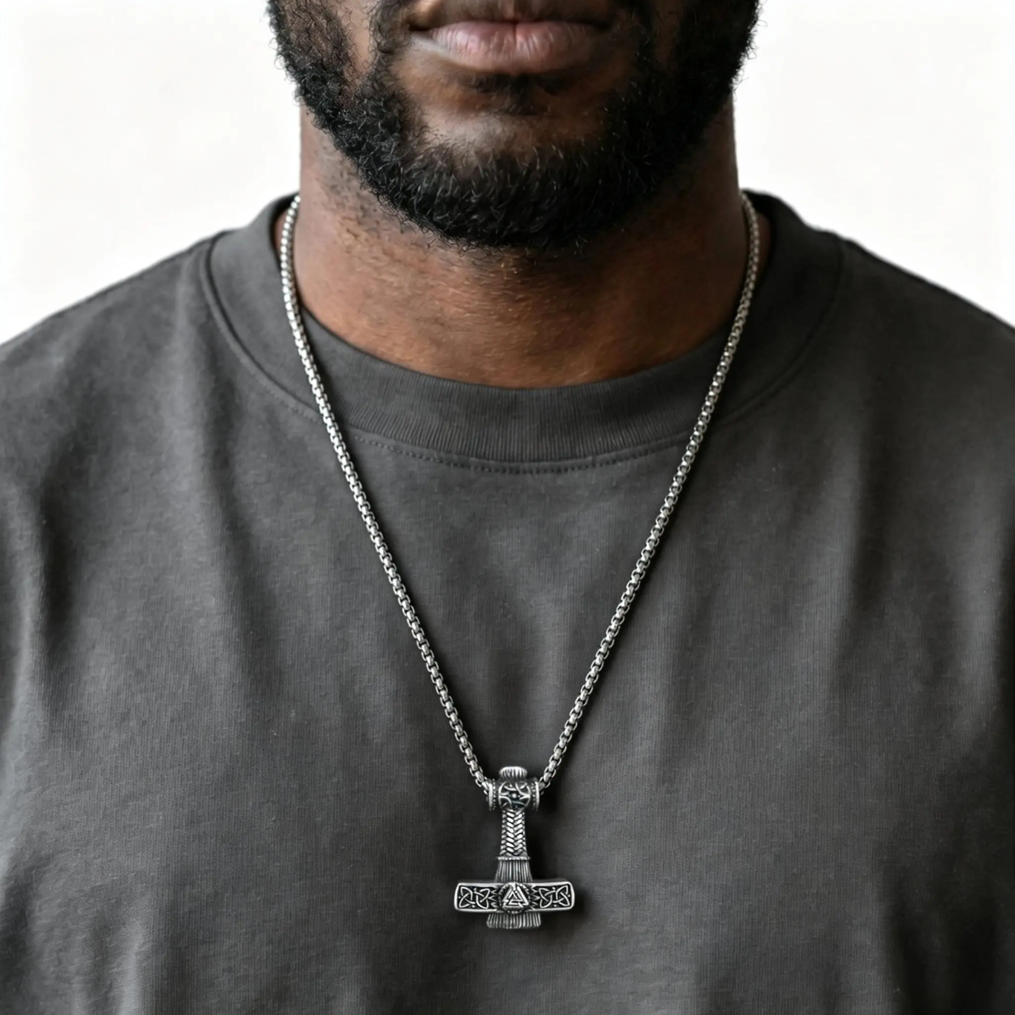 Punk Viking Mjolnir Hammer Necklace for Men,Stainless Steel Norse Mythology Hammer,Strength Amulet Jewelry