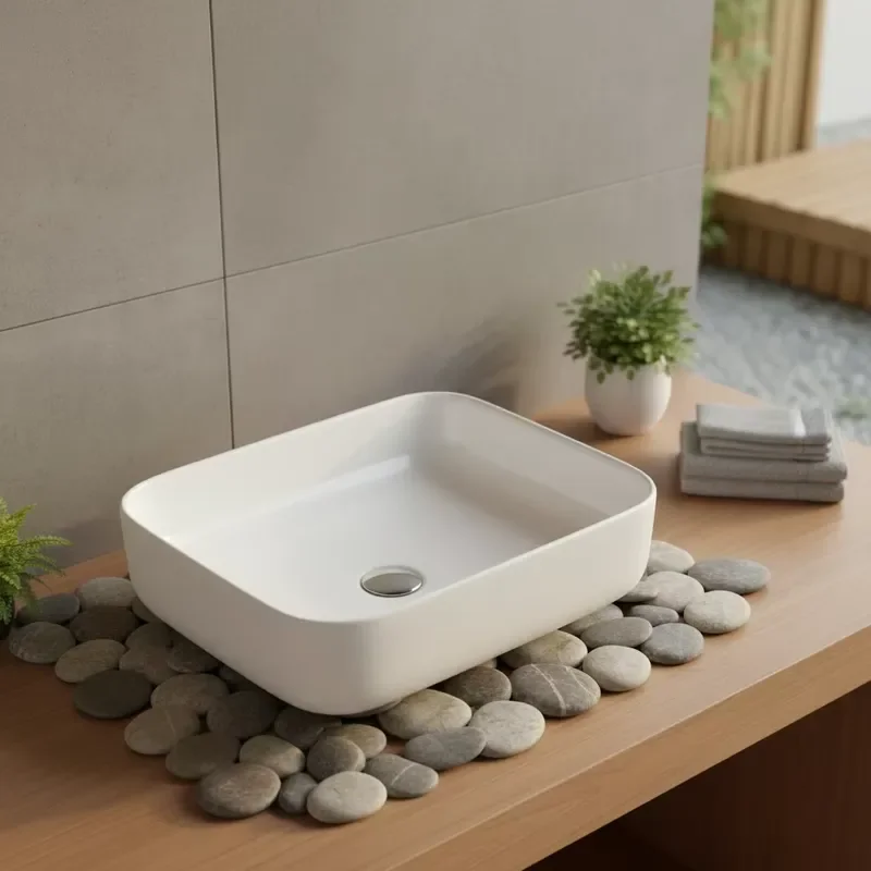 Square White Ceramic Wall Mounted Wash Basin Modern Bathroom Sink New Design Hygienic Hanging Lavatory for Home Decoration