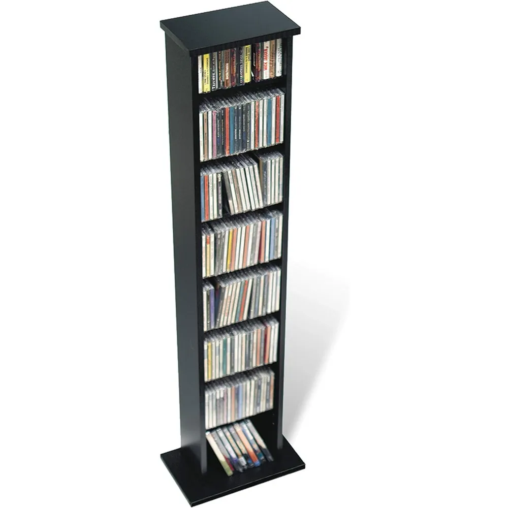 Black Slim Multimedia Storage Tower，Easy to assemble, versatile, and space saving，8.75"D x 13"W x 51"H