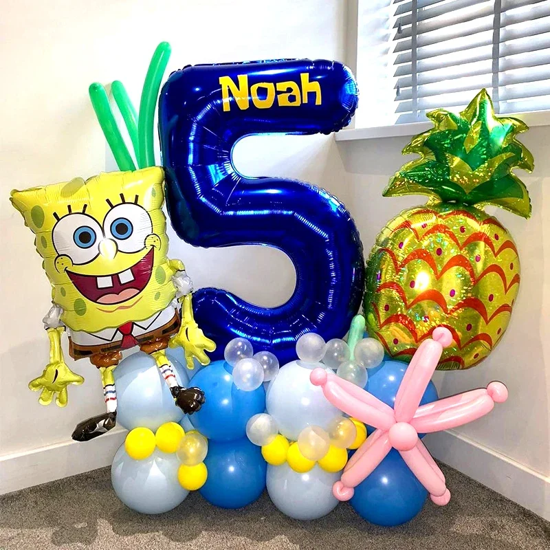 1Set SpongeBob Schwammkopf Cartoon Ballon Männliche und Weibliche Geburtstag 32 Zoll Numerische Ballon Set Baby Bad Party liefert Spielzeug