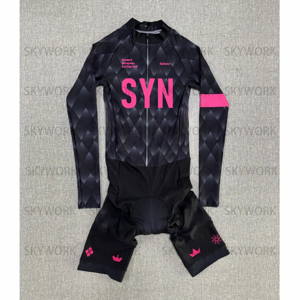 

2025 SYN Men's Skinsuit Long Sleeved Jumpsuit Triathlon Suit Bodysuit SHORT Cycling Jersey Bike Clothing Maillot Ropa Ciclismo